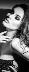Samolepka na dvee flie 90 x 220, 289833288 - Sexy Young Woman black and white portrait. Seductive young woman in lingerie in darkness. Glamour lady with long hair posing in spotlight. Gorgeous seductive model girl with long hair b