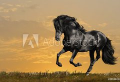 Samolepka flie 145 x 100, 29158232 - black horse runs gallop - ern k b cval