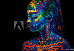 Fototapeta papr 184 x 128, 294351588 - UV body art painting of helloween female african warrior