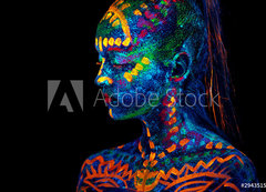 Samolepka flie 200 x 144, 294351588 - UV body art painting of helloween female african warrior