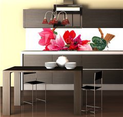 Fototapeta do kuchyn flie 260 x 60  Colourful cyclamen flowers in the basket, 260 x 60 cm