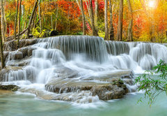 Samolepka fólie 145 x 100, 296784817 - Colorful majestic waterfall in national park forest during autumn, panorama