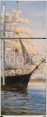 Samolepka na lednici flie 80 x 200  Sailing ships in bay, oil painting on canvas, 80 x 200 cm