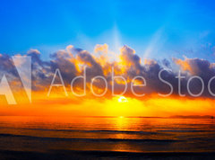 Samolepka flie 270 x 200, 299602179 - panorama of sunset with lighted clouds on the sea