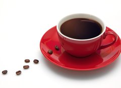 Fototapeta plátno 160 x 116, 30127667 - Red coffee cup and grain on white background - Červená šálek kávy a zrna na bílém pozadí
