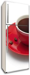 Samolepka na lednici flie 80 x 200, 30127667 - Red coffee cup and grain on white background - erven lek kvy a zrna na blm pozad