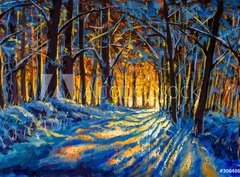 Fototapeta papír 360 x 266, 306486660 - Oil painting with acrylic watercolor. Winter forest. Sunny winter forest wood landscape illustration artwork nature. - Olejomalba akrylovým akvarelem. Zimní les. Sunny zimní les dřevo krajina ilustrace umělecká díla příroda.
