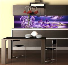 Fototapeta do kuchyn flie 260 x 60  Still life with hyacinth flower in gentle violet colors and magi, 260 x 60 cm