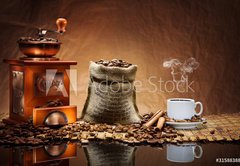 Fototapeta145 x 100  coffee accessories on mat, 145 x 100 cm