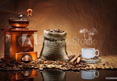 Fototapeta184 x 128  coffee accessories on mat, 184 x 128 cm