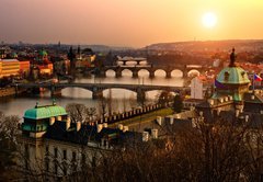 Fototapeta145 x 100  Panoramic view on Charles bridge and sunset Prague lights., 145 x 100 cm