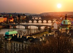 Fototapeta160 x 116  Panoramic view on Charles bridge and sunset Prague lights., 160 x 116 cm