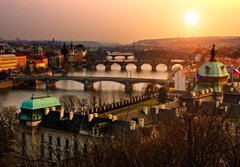 Fototapeta papr 184 x 128, 31857385 - Panoramic view on Charles bridge and sunset Prague lights.