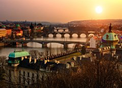 Fototapeta254 x 184  Panoramic view on Charles bridge and sunset Prague lights., 254 x 184 cm