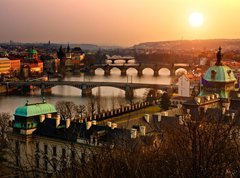Fototapeta vliesov 270 x 200, 31857385 - Panoramic view on Charles bridge and sunset Prague lights.