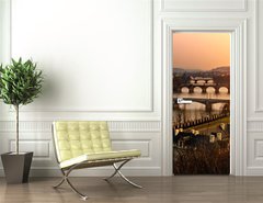 Samolepka na dvee flie 90 x 220  Panoramic view on Charles bridge and sunset Prague lights., 90 x 220 cm