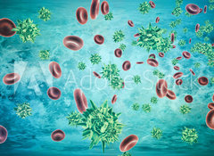 Samolepka flie 100 x 73, 319192851 - Human blood cells and virus. 3d rendering - Lidsk krvinky a virus. 3D vykreslovn