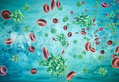 Fototapeta pltno 174 x 120, 319192851 - Human blood cells and virus. 3d rendering