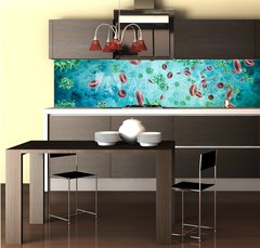 Fototapeta do kuchyn flie 260 x 60, 319192851 - Human blood cells and virus. 3d rendering