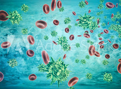 Fototapeta pltno 330 x 244, 319192851 - Human blood cells and virus. 3d rendering
