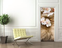 Samolepka na dvee flie 90 x 220  Wood background with spring blossom, 90 x 220 cm