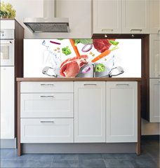 Fototapeta do kuchyn flie 180 x 60, 320560675 - Many different ingredients falling into pot on white background. Delicious recipe