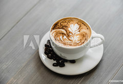 Fototapeta pltno 174 x 120, 320686754 - Fresh brewed coffee with fern pattern latte art in white cup