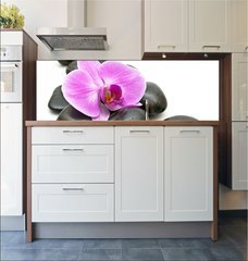 Fototapeta do kuchyn flie 180 x 60  Pink orchid and zen Stones on a white background, 180 x 60 cm