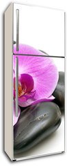 Samolepka na lednici fólie 80 x 200, 32153817 - Pink orchid and zen Stones on a white background - Růžová orchidej a zen kameny na bílém pozadí