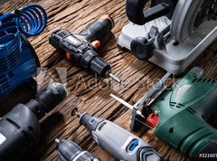 Samolepka flie 270 x 200, 321607758 - Power Tools On Wooden Desk