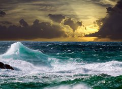 Fototapeta vliesov 100 x 73, 32168935 - wave during storm in sunset time