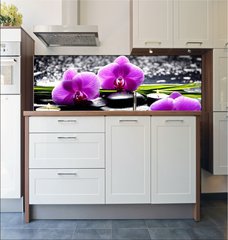 Fototapeta do kuchyn flie 180 x 60, 32250117 - Spa still life with set of pink orchid and stones reflection