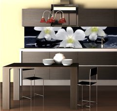 Fototapeta do kuchyn flie 260 x 60, 32251402 - Spa Still life with beautiful white orchid on therapy stones