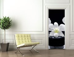 Samolepka na dvee flie 90 x 220, 32251402 - Spa Still life with beautiful white orchid on therapy stones