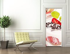 Samolepka na dvee flie 90 x 220  Dessert mit Erdbeeren, 90 x 220 cm