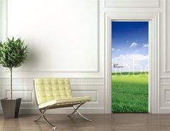 Samolepka na dvee flie 90 x 220  russia summer landscape  green fileds, the blue sky and white c, 90 x 220 cm