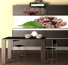 Fototapeta do kuchyn flie 260 x 60, 32616843 - coffee grains and leaf