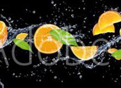 Fototapeta pltno 240 x 174, 326799222 - panorama of fruits in water on a black background