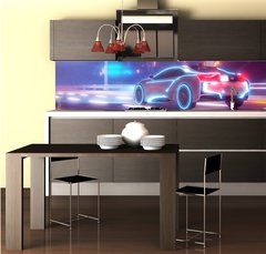 Fototapeta do kuchyn flie 260 x 60  Future car going on the road 3d illustration, 260 x 60 cm