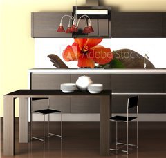 Fototapeta do kuchyn flie 260 x 60, 33085231 - Red hibiscus on a wooden hand statuette