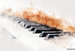 Fototapeta145 x 100  Abstract colorful piano keyboard on watercolor illustration painting background., 145 x 100 cm