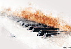 Fototapeta184 x 128  Abstract colorful piano keyboard on watercolor illustration painting background., 184 x 128 cm