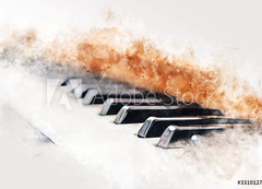 Fototapeta200 x 144  Abstract colorful piano keyboard on watercolor illustration painting background., 200 x 144 cm