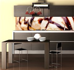 Fototapeta do kuchyně fólie 260 x 60, 33123858 - 2 Kugeln Vanilleeis in Waffel und Schokoladenso e - 2 Kugeln Vanilleeis ve Waffel und Schokoladenso e