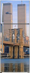 Samolepka na lednici flie 80 x 200, 332057516 - View of the World Trade Towers, Brooklyn Bridge with TV helicopter, New York City, NY