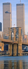 Samolepka na dvee flie 90 x 220, 332057516 - View of the World Trade Towers, Brooklyn Bridge with TV helicopter, New York City, NY