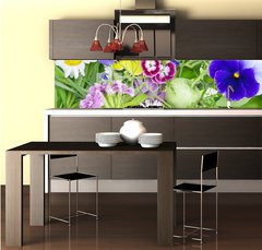 Fototapeta do kuchyn flie 260 x 60  Abstract June plants and flowers background, 260 x 60 cm
