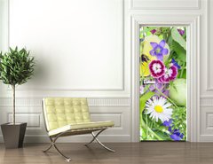 Samolepka na dvee flie 90 x 220  Abstract June plants and flowers background, 90 x 220 cm