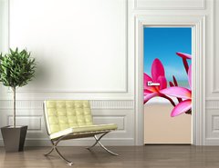 Samolepka na dvee flie 90 x 220, 33453056 - Plumeria flowers on the beach
