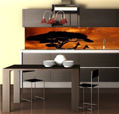 Fototapeta do kuchyně fólie 260 x 60, 33526159 - herd of giraffes in the setting sun - stádo žirafů na zapadajícím slunci